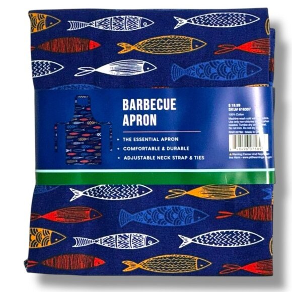 Barbeque Apron Bib Style  Unisex Nautical Fish Cotton Adjustable Men's Blue OS - Picture 7 of 16